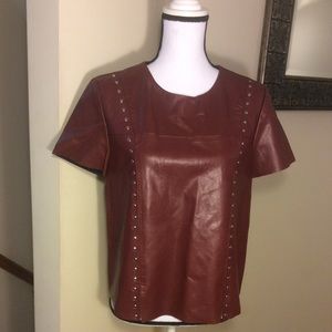 Do+Be Burgundy Faux Leather w/Chrome studs Top